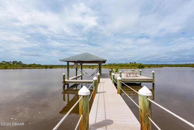 view of dock with a water view