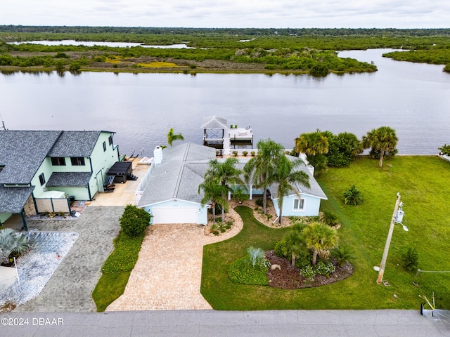 aerial view featuring a water view