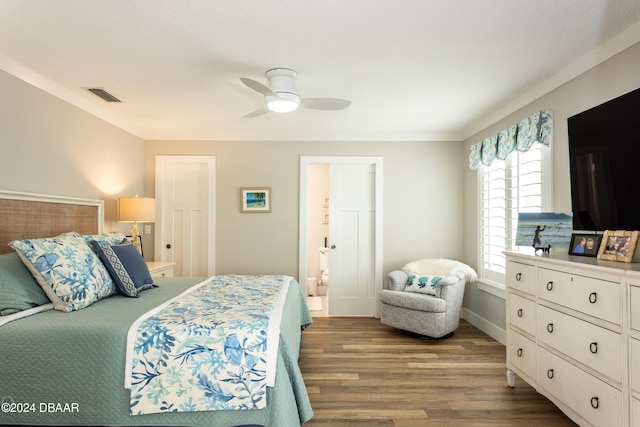 bedroom featuring hardwood / wood-style floors and ceiling fan