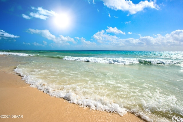 view of water feature featuring a beach view