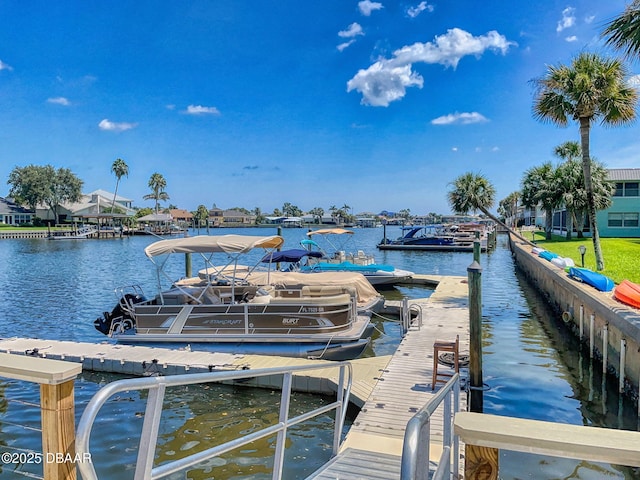 dock area with a water view