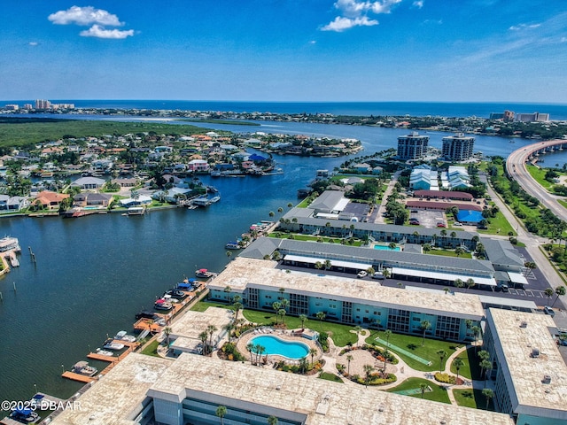 aerial view with a water view