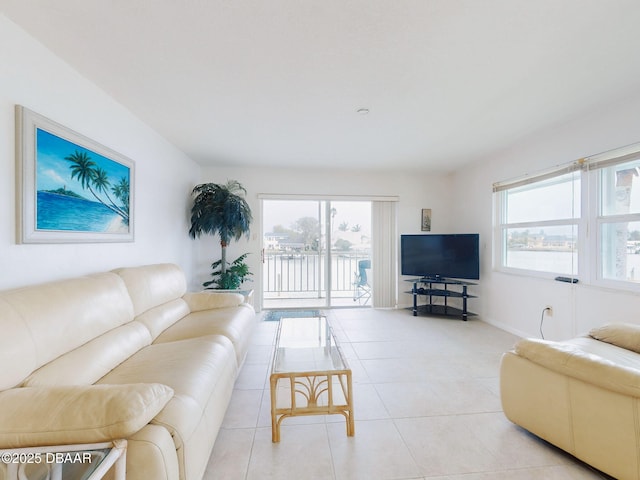 living room featuring light tile patterned floors