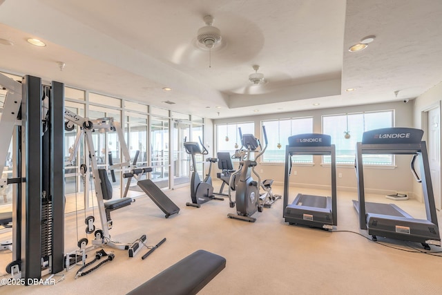 2055 S Atlantic Ave Unit 710, Daytona Beach, FL 32118 - gym featuring recessed lighting, a ceiling fan, and carpet