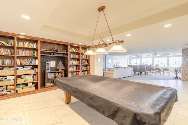 2055 S Atlantic Ave Unit 710, Daytona Beach, FL 32118 - playroom with billiards, crown molding, recessed lighting, and a raised ceiling