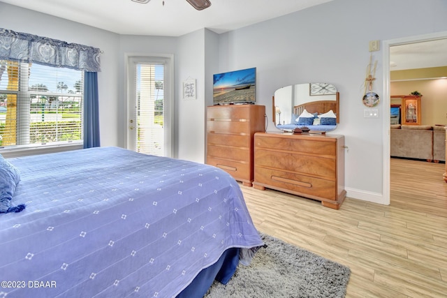 4670 Links Village Dr Unit B102, Ponce Inlet, FL 32127 - bedroom featuring wood finished floors, baseboards, access to outside, and ceiling fan