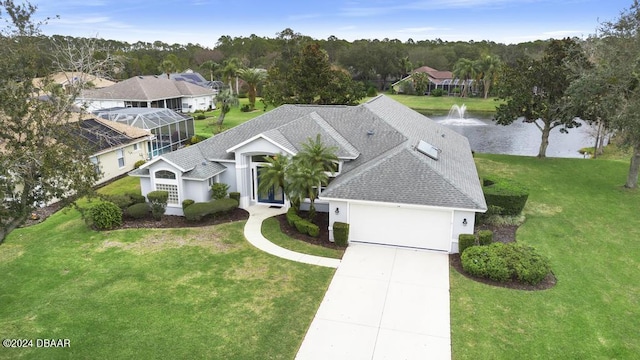 bird's eye view featuring a water view