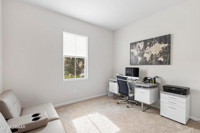 view of carpeted home office