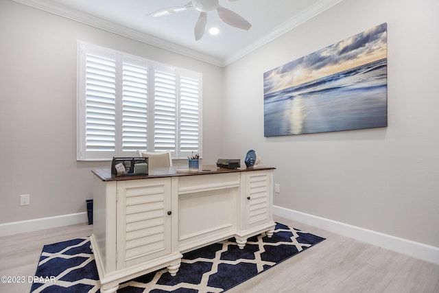 838 Attitude Ave, Daytona Beach, FL 32124 - office featuring wood finished floors, ceiling fan, ornamental molding, and baseboards