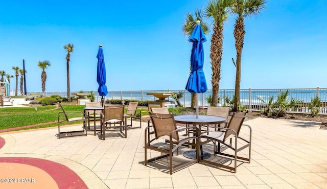 view of patio / terrace featuring a water view