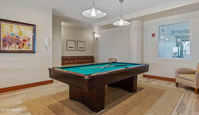 recreation room with billiards and light wood-type flooring