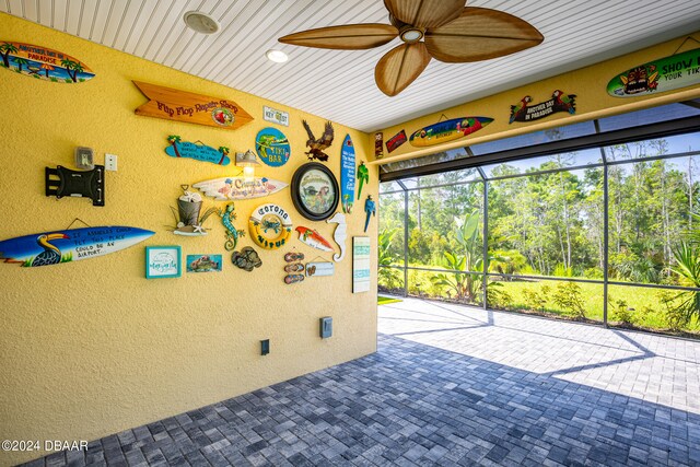 game room with ceiling fan