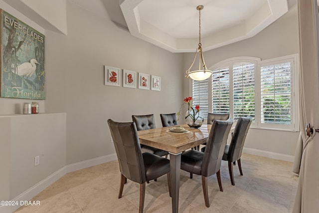 dining room with a tray ceiling