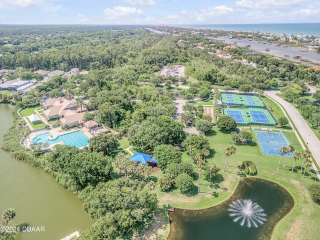 bird's eye view featuring a water view