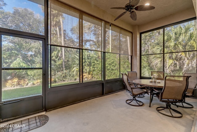 sunroom / solarium with a wealth of natural light and ceiling fan