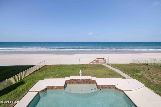 view of water feature with a beach view