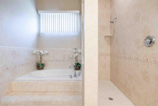 bathroom featuring separate shower and tub