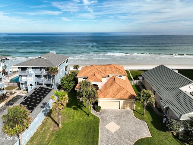 aerial view featuring a beach view and a water view