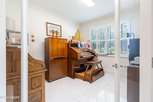 miscellaneous room with french doors and crown molding