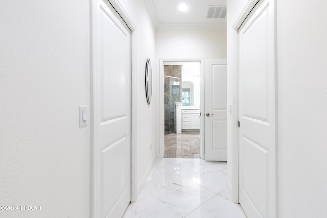 hallway with ornamental molding