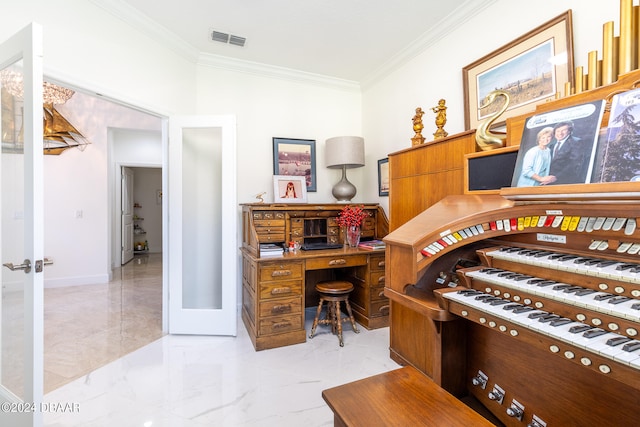 interior space featuring ornamental molding