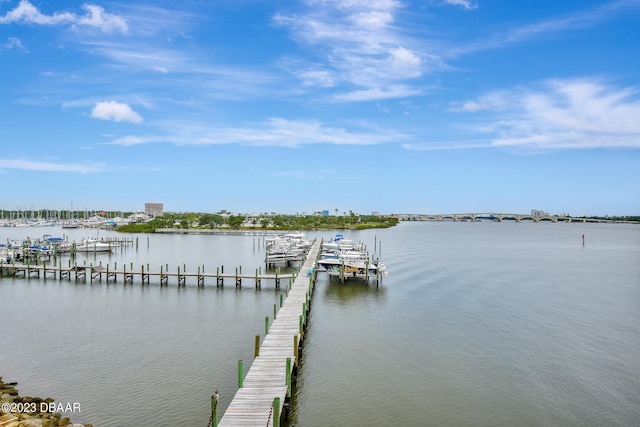 view of dock featuring a water view