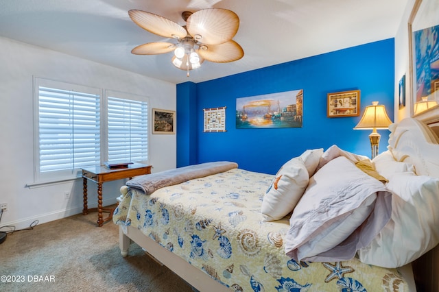 bedroom with carpet flooring and ceiling fan