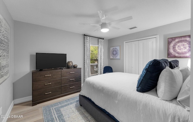 4791 S Peninsula Dr, Ponce Inlet, FL 32127 - bedroom featuring access to outside, light wood finished floors, baseboards, visible vents, and a closet