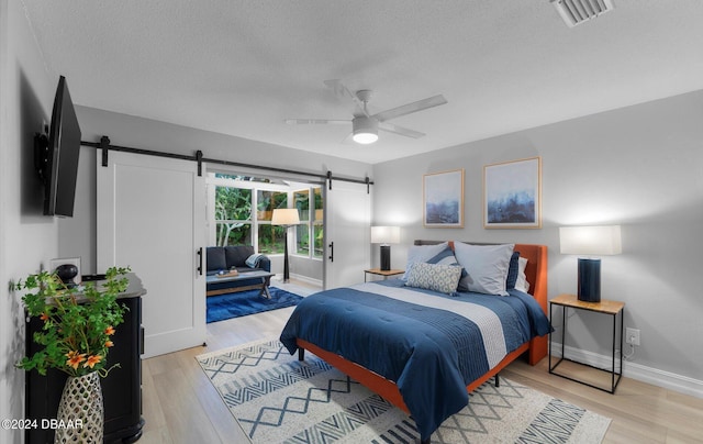 4791 S Peninsula Dr, Ponce Inlet, FL 32127 - bedroom featuring visible vents, access to exterior, a barn door, a textured ceiling, and light wood finished floors