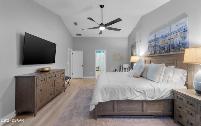 4791 S Peninsula Dr, Ponce Inlet, FL 32127 - bedroom featuring baseboards, visible vents, lofted ceiling, and light wood-type flooring
