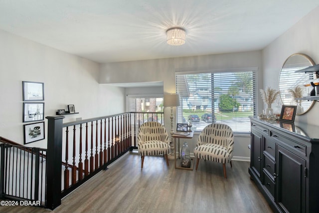 living area with dark hardwood / wood-style floors