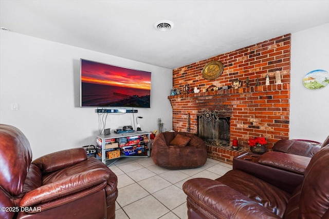 153 University Cir, Ormond Beach, FL 32176 - living room with tile patterned flooring and a fireplace