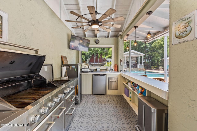 509 Faulkner St, New Smyrna Beach, FL 32168 - view of patio featuring ceiling fan and a pool