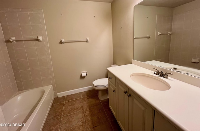 full bathroom featuring vanity, tile patterned flooring, toilet, and tiled shower / bath combo