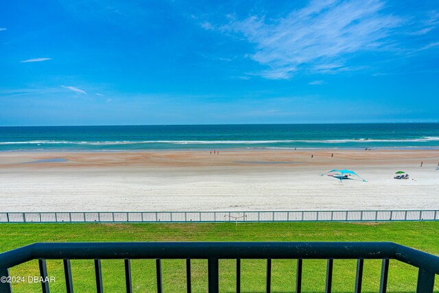 view of water feature with a beach view