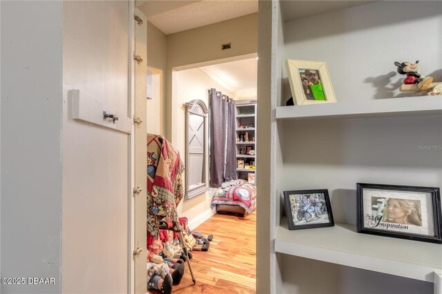 spacious closet with light hardwood / wood-style flooring