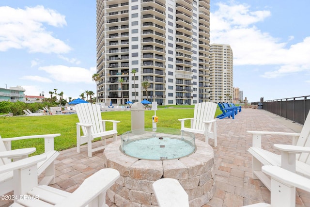 view of patio with a hot tub