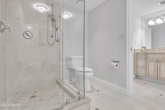 2200 N Atlantic Ave Unit 1602, Daytona Beach, FL 32118 - bathroom with vanity, toilet, tile patterned floors, a stall shower, and visible vents