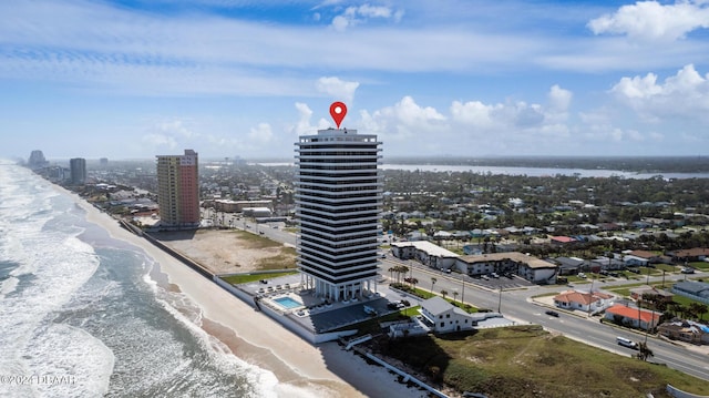 2200 N Atlantic Ave Unit 1602, Daytona Beach, FL 32118 - aerial view featuring a beach view, a water view, and a view of city
