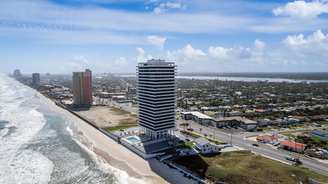 aerial view with a view of the beach and a water view