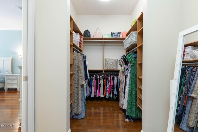 walk in closet with wood finished floors