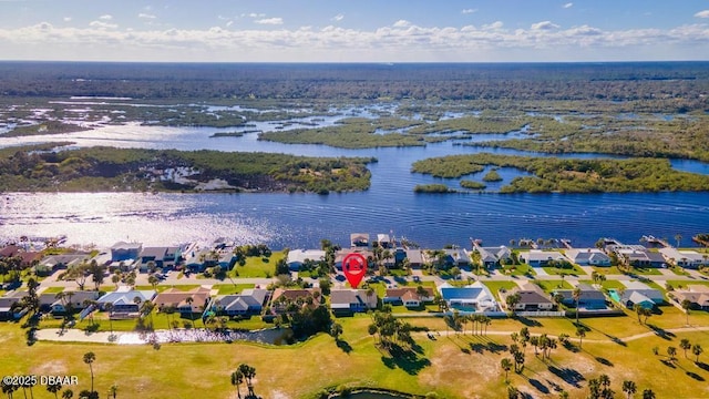 aerial view with a water view