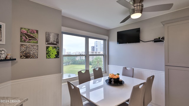 dining area featuring ceiling fan