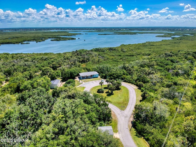 aerial view with a water view