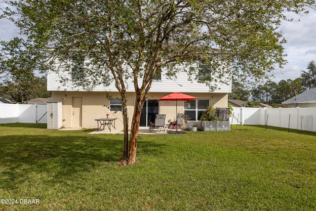 rear view of house featuring a patio area and a yard