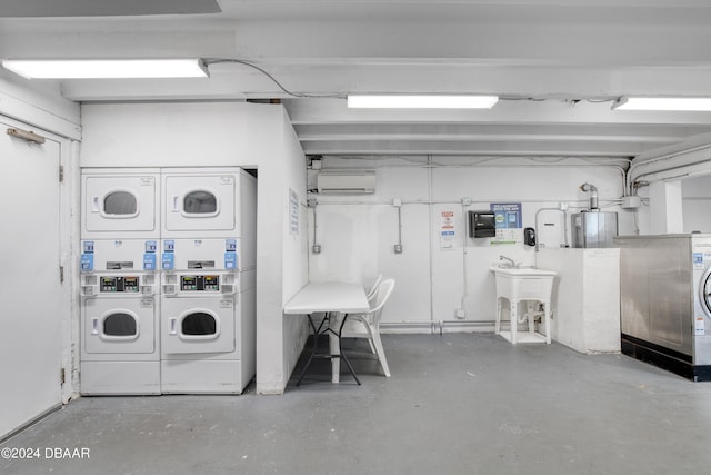 washroom with stacked washer / drying machine, separate washer and dryer, sink, and electric panel