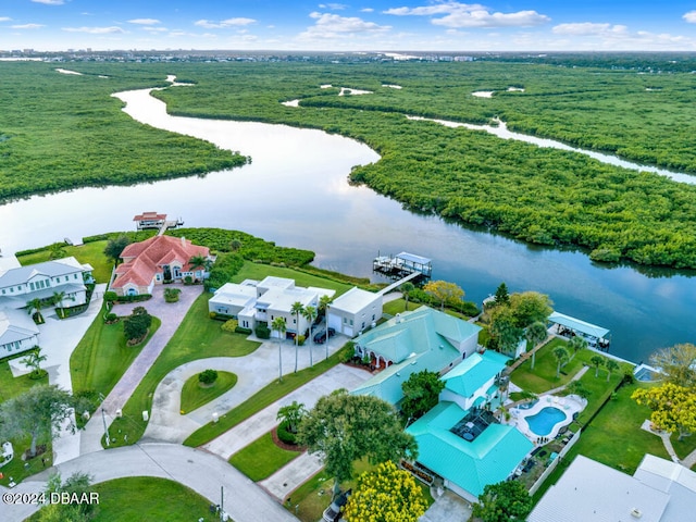 aerial view featuring a water view