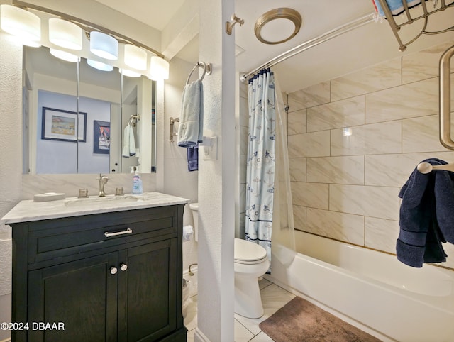 full bathroom with tile patterned flooring, vanity, shower / bath combination with curtain, and toilet