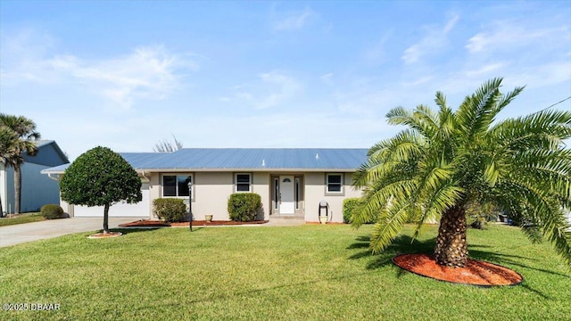 ranch-style home featuring a front yard