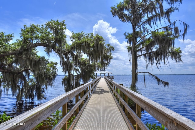 dock area featuring a water view